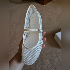 Black Suede Studio Whitw Mesh Netted Flats